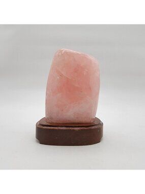 Polished Rose Quartz Crystal Specimen On Wooden Base